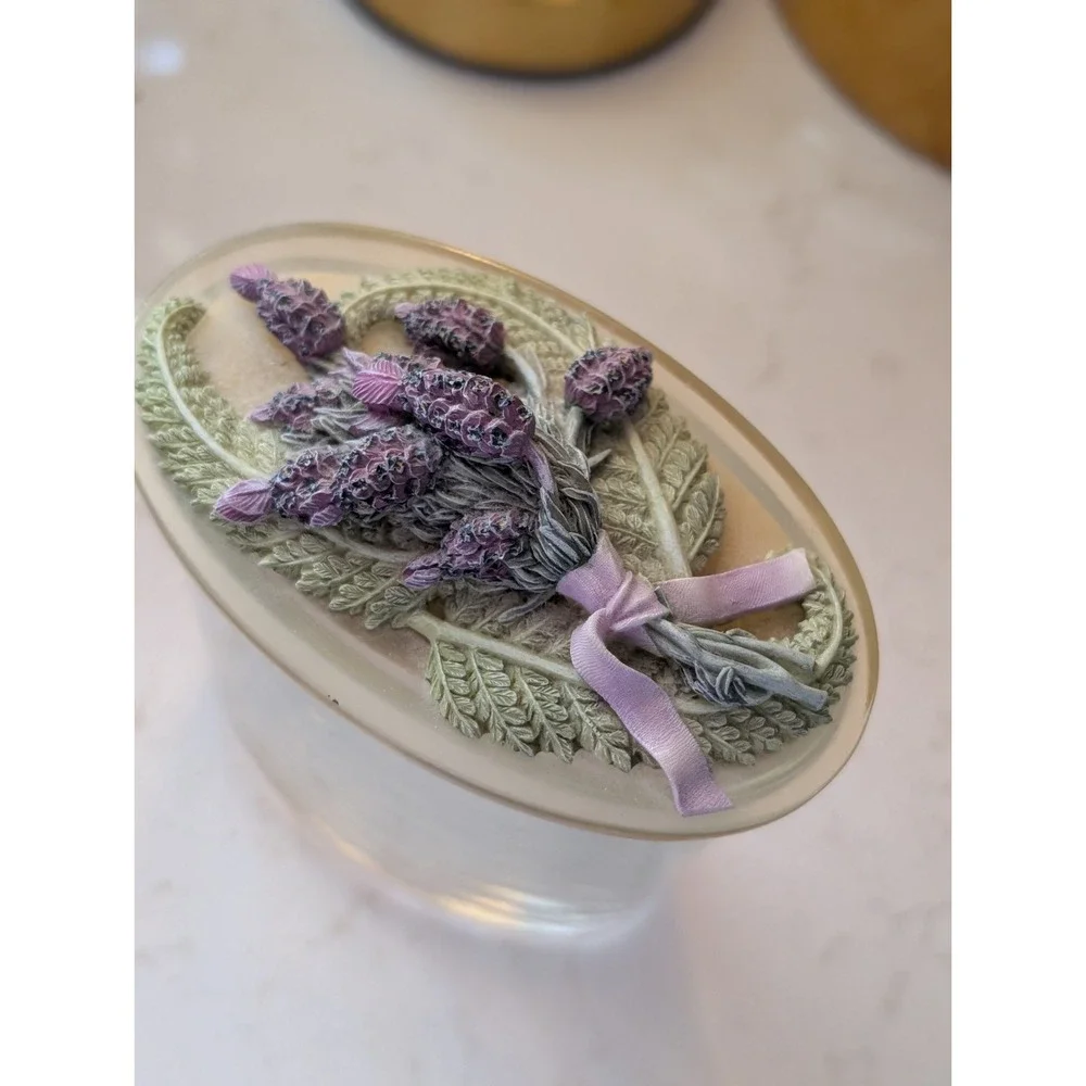 Clear Glass Trinket Jar with 3D Embossed Lavender Floral Lid